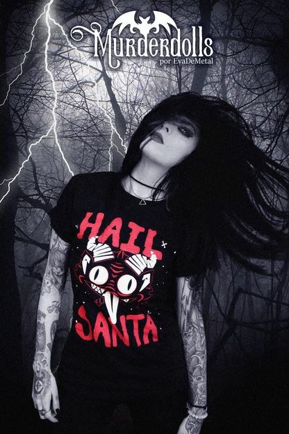 PREVENTA CAMISETA HAIL SANTA NEGRA MANGA CORTA.